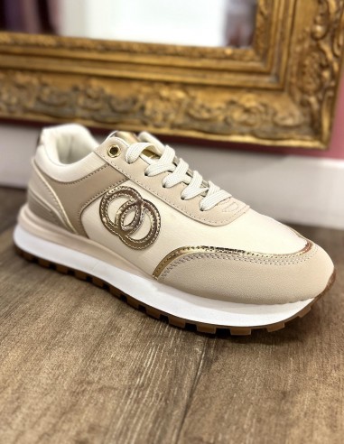 Baskets femme chic beige et doré...