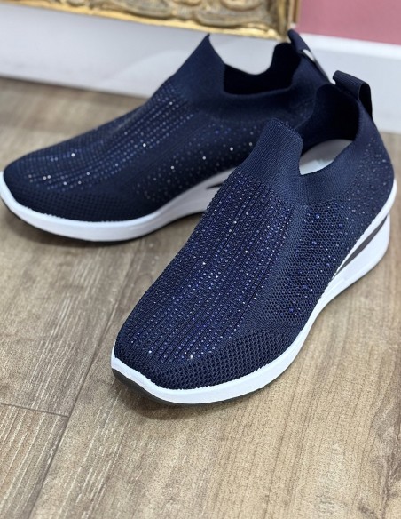 Baskets souples compensées femme tendance, confortables ,respirantes avec strass