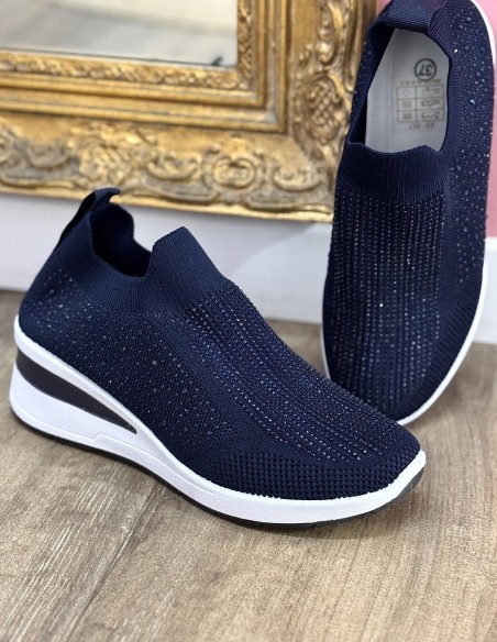 Baskets souples compensées femme tendance, confortables ,respirantes avec strass