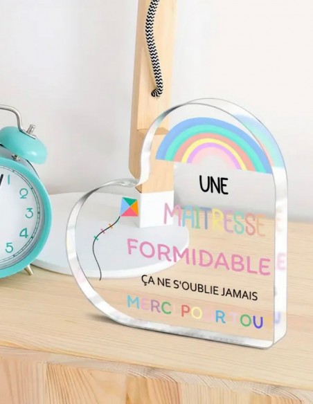 Cadeau fin d'année maîtresse bloc décoratif en acrylique gravé message personnalisé