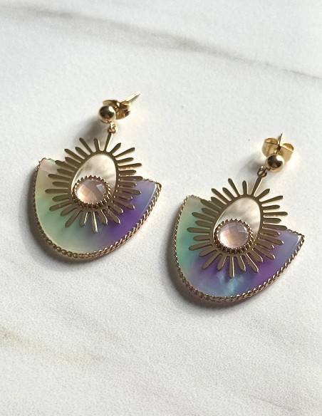 Boucles d'oreilles femme en acier inoxydable doré et arc en ciel