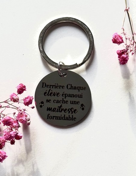 Porte clé gravé cadeau maîtresse d'école pour fin d'année scolaire accessoire acier inoxydable
