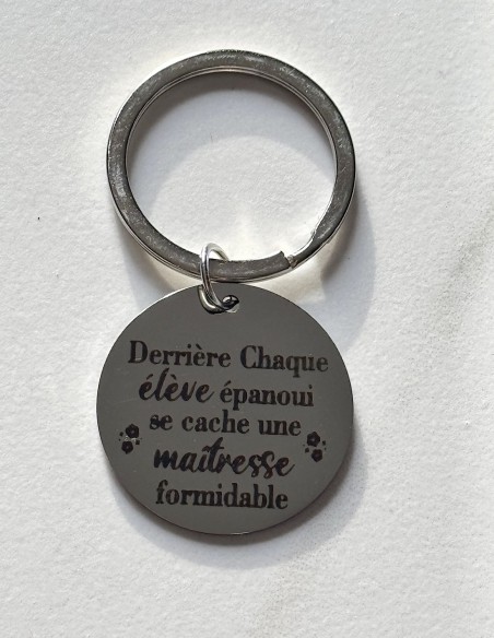 Porte clé gravé cadeau maîtresse d'école pour fin d'année scolaire accessoire acier inoxydable