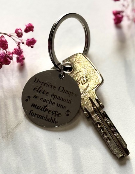 Porte clé gravé cadeau maîtresse d'école pour fin d'année scolaire accessoire acier inoxydable