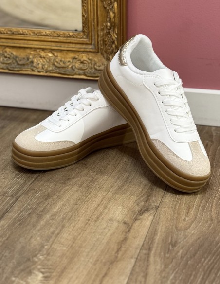 Baskets femme mode compensées couleurs pastelles semelle plateforme gomme