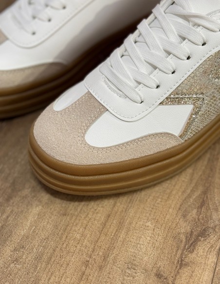 Baskets femme mode compensées couleurs pastelles semelle plateforme gomme