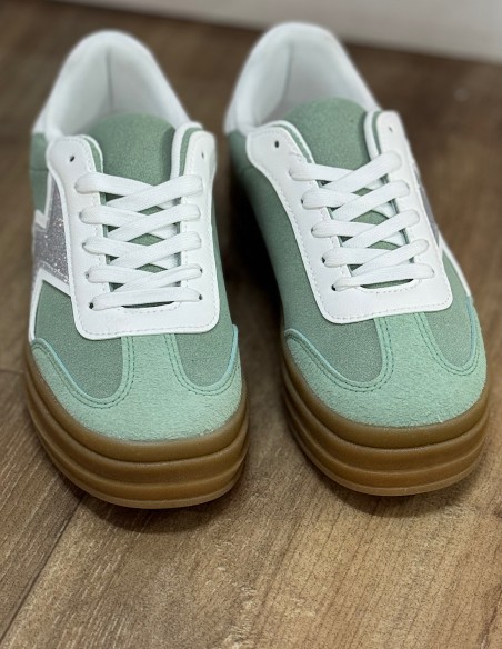 Baskets femme mode compensées couleurs pastelles semelle plateforme gomme