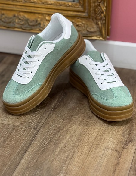 Baskets femme mode compensées couleurs pastelles semelle plateforme gomme