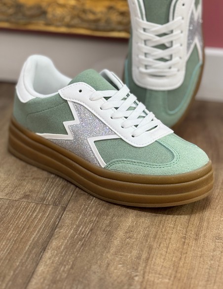 Baskets femme mode compensées couleurs pastelles semelle plateforme gomme