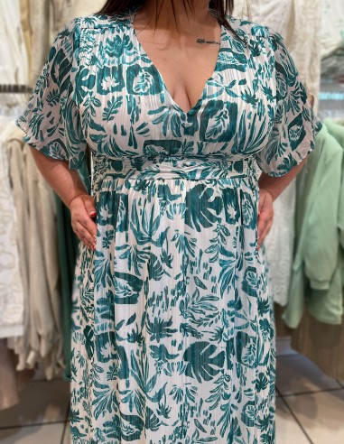 Robe longue fluide manches courtes à...