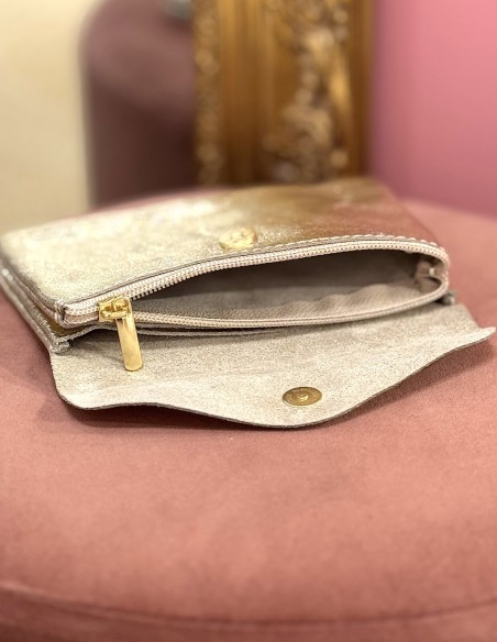 Porte monnaie souple en cuir véritable made in italy - Finition pailletée colorée fermeture zip