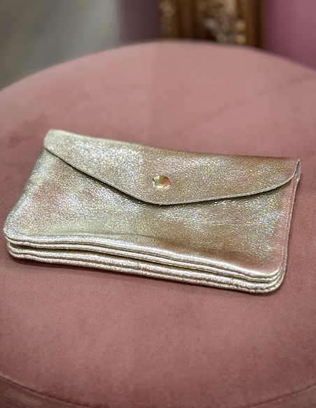 Porte monnaie souple en cuir véritable made in italy - Finition pailletée colorée fermeture zip