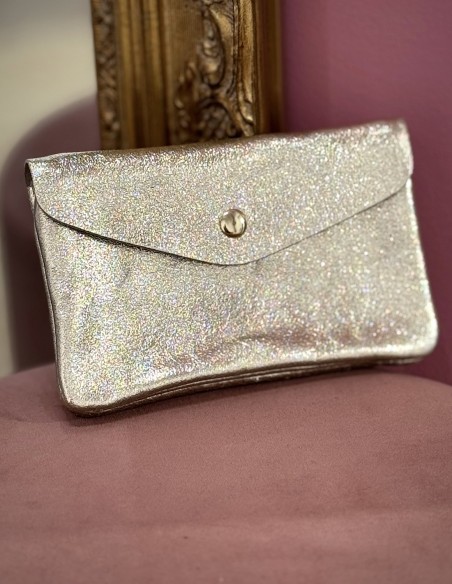 Porte monnaie souple en cuir véritable made in italy - Finition pailletée colorée fermeture zip