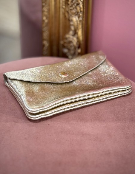 Porte monnaie souple en cuir véritable made in italy - Finition pailletée colorée fermeture zip