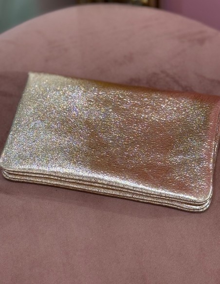 Porte monnaie souple en cuir véritable made in italy - Finition pailletée colorée fermeture zip