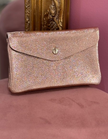 Porte monnaie souple en cuir véritable made in italy - Finition pailletée colorée fermeture zip