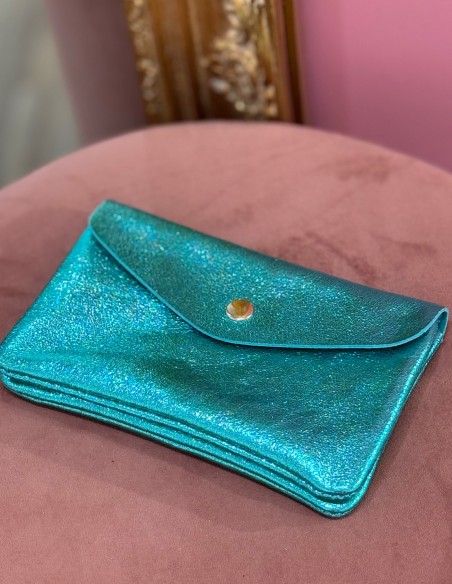 Porte monnaie souple en cuir véritable made in italy - Finition pailletée colorée fermeture zip