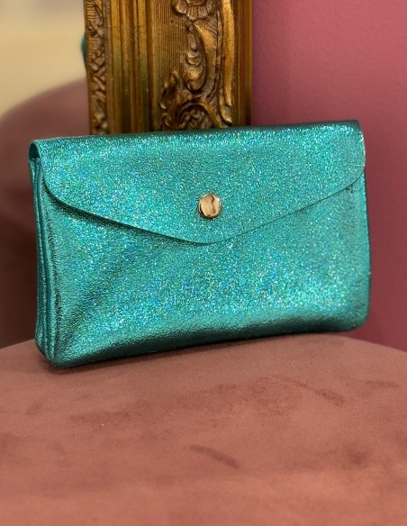 Porte monnaie souple en cuir véritable made in italy - Finition pailletée colorée fermeture zip