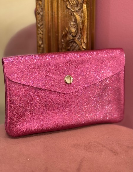 Porte monnaie souple en cuir véritable made in italy - Finition pailletée colorée fermeture zip
