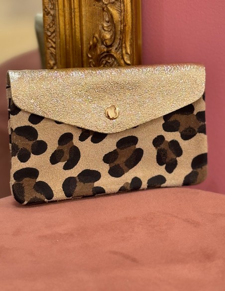 Porte monnaie souple en cuir véritable made in italy - Finition pailletée colorée fermeture zip