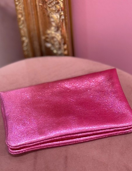 Porte monnaie souple en cuir véritable made in italy - Finition pailletée colorée fermeture zip