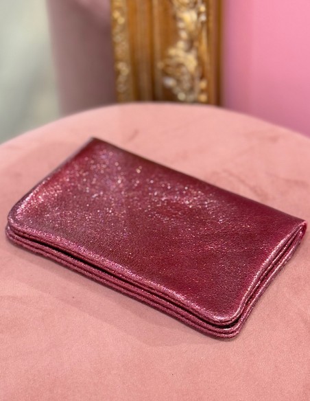 Porte monnaie souple en cuir véritable made in italy - Finition pailletée colorée fermeture zip