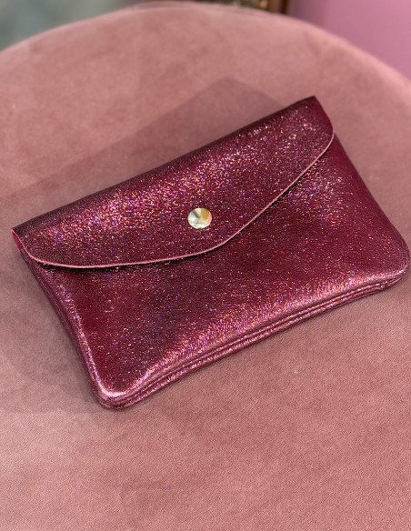Porte monnaie souple en cuir véritable made in italy - Finition pailletée colorée fermeture zip