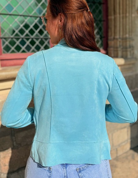 Veste femme en daim coupe perfecto coloré courte tendance printemps / été