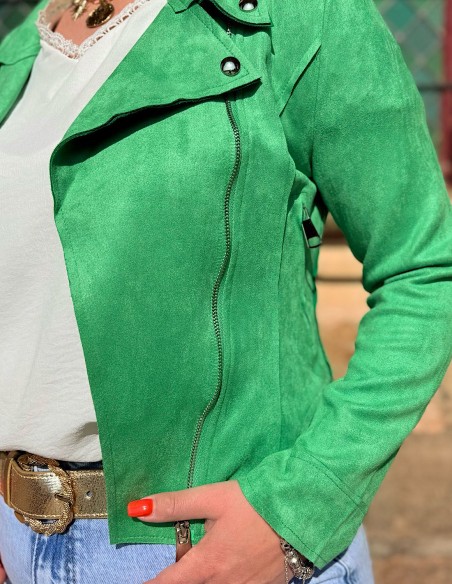 Veste femme en daim coupe perfecto coloré courte tendance printemps / été