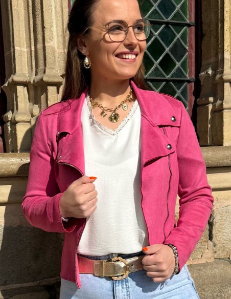 Veste femme en daim coupe perfecto coloré courte tendance printemps / été