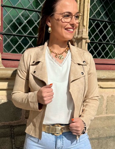 Veste femme en daim coupe perfecto coloré courte tendance printemps / été