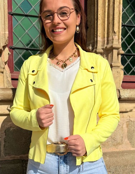 Veste femme en daim coupe perfecto coloré courte tendance printemps / été