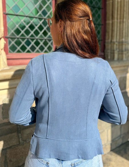 Veste femme en daim coupe perfecto coloré courte tendance printemps / été