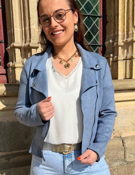 Veste femme en daim coupe perfecto coloré courte tendance printemps / été