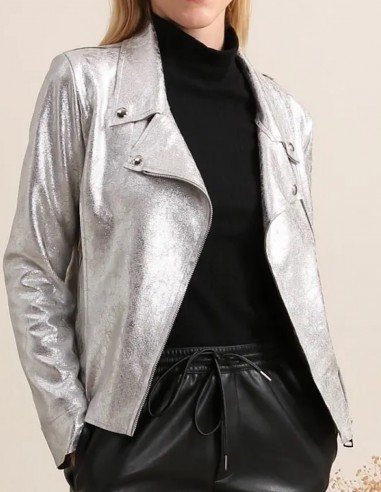 Veste femme en daim coupe perfecto coloré courte tendance printemps / été