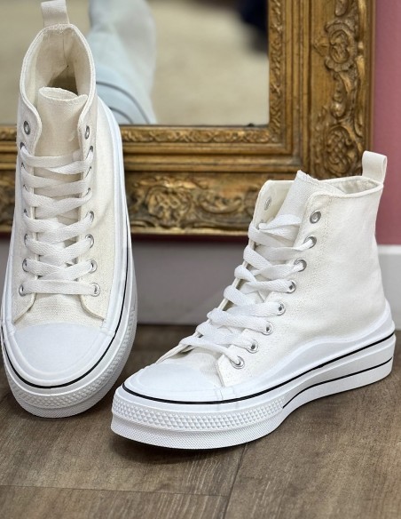 Baskets montantes femme en toile - Sneakers plateformes montantes à lacets