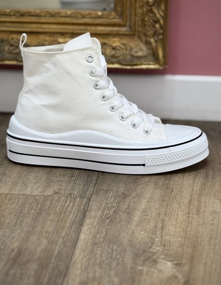 Baskets montantes femme en toile - Sneakers plateformes montantes à lacets
