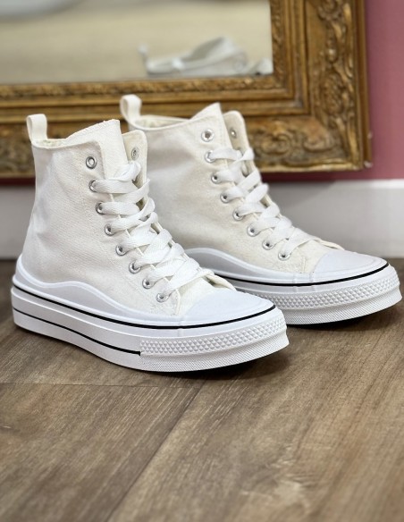 Baskets montantes femme en toile - Sneakers plateformes montantes à lacets