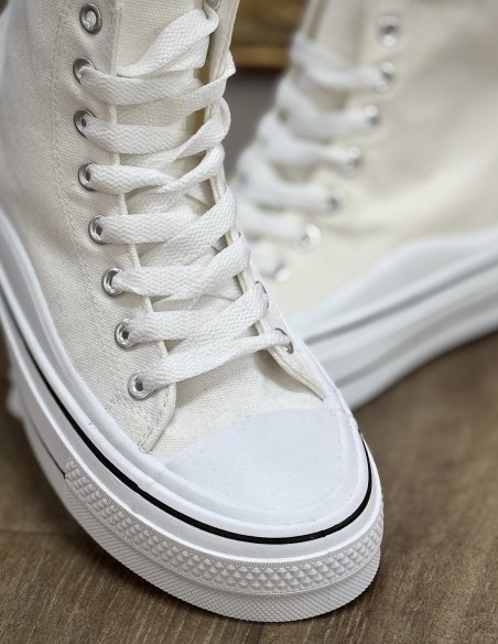 Baskets montantes femme en toile - Sneakers plateformes montantes à lacets
