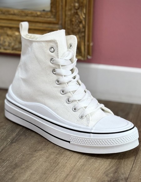 Baskets montantes femme en toile - Sneakers plateformes montantes à lacets