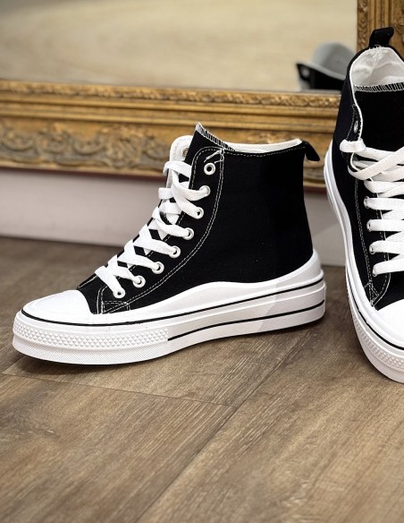 Baskets montantes femme en toile - Sneakers plateformes montantes à lacets