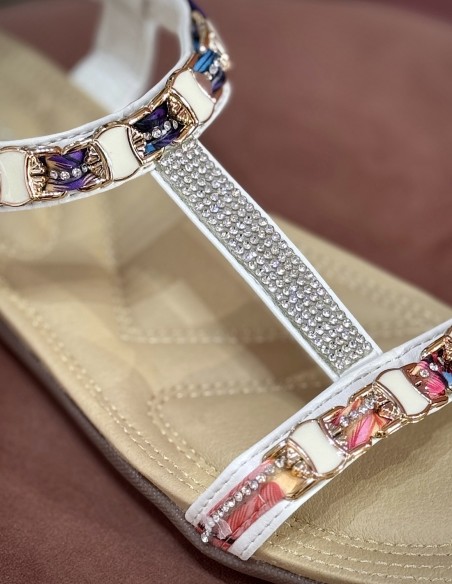 Sandales femme Grandes Tailles 41- 44  - Tongs élégantes avec strass et perles confortables