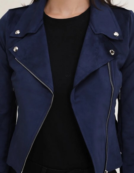 Veste femme en daim coupe perfecto coloré courte tendance printemps / été