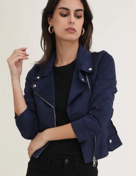 Veste femme en daim coupe perfecto coloré courte tendance printemps / été