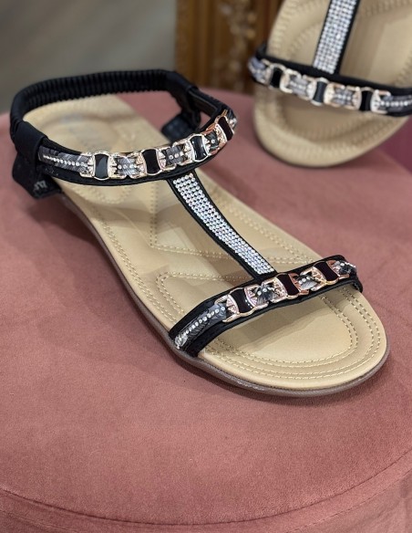 Sandales femme Grandes Tailles 41- 44  - Tongs élégantes avec strass et perles confortables