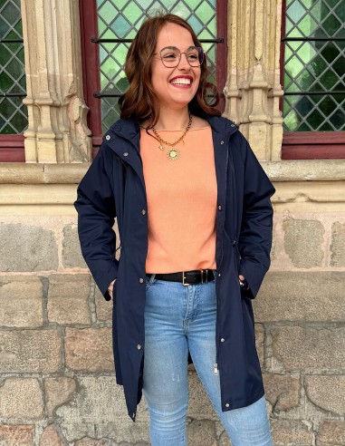 Parka femme imperméable coupe mi-longue, capuche et cordon ajustable du S au XXL