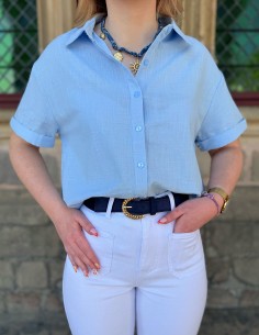 chemisette femme bleu ciel en coton léger, coupe droite, manches courtes 2