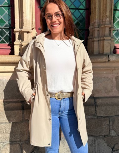 Parka femme imperméable coupe mi-longue, capuche et cordon ajustable du S au XXL