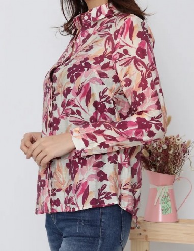 Chemisier femme fleuri effet soie à...