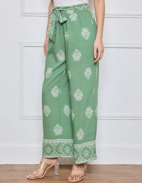 Pantalon large fluide femme bohème imprimé ethnique taille élastique 34 au 48